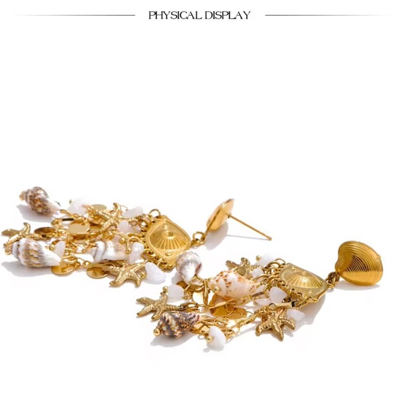 Gold Shell & Pearl Dangle Earrings – Baroque Ocean-Inspired Statement Jewelry - Picture 5 of 10